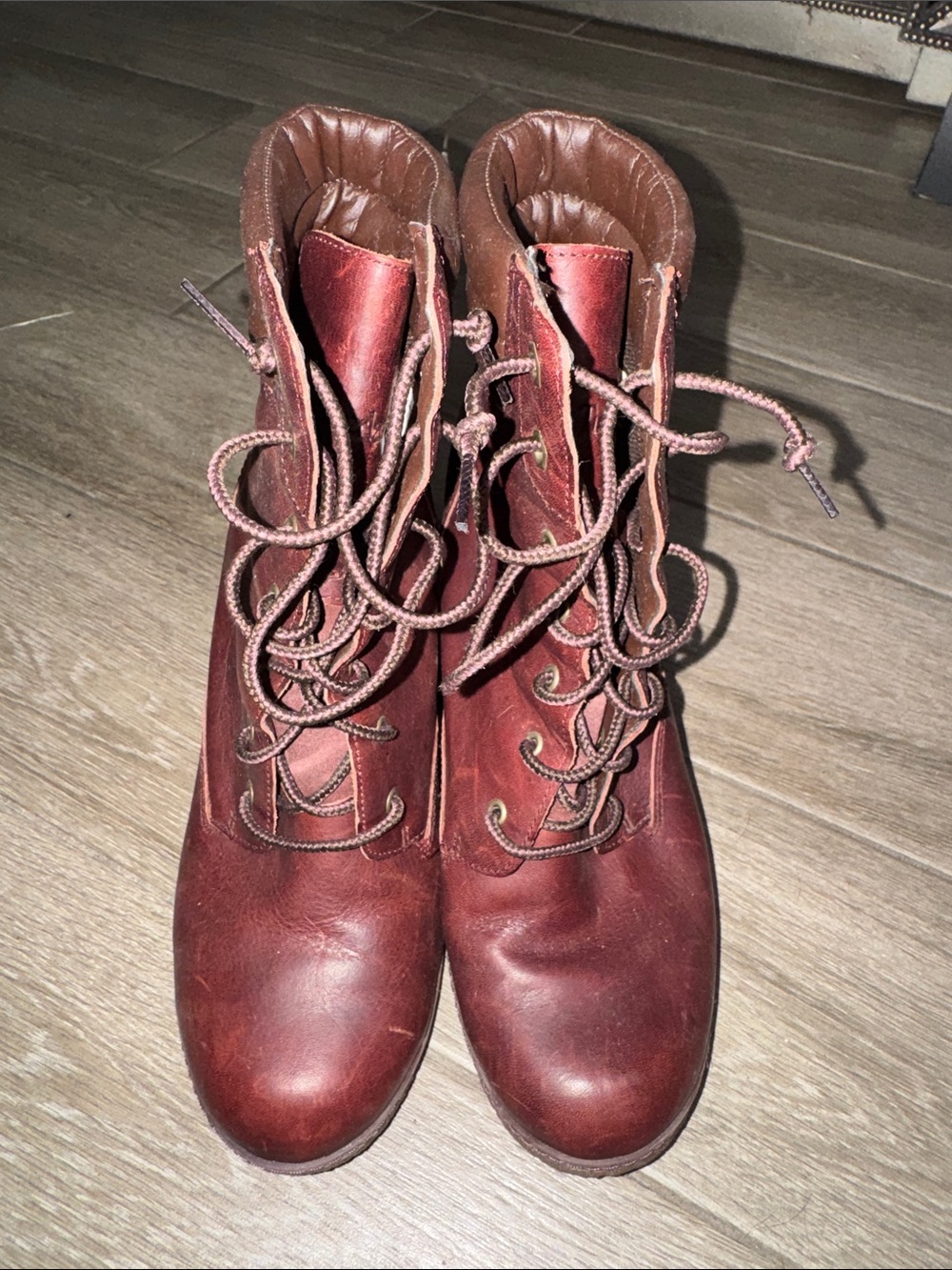 Timberland Women's Tillston 6-Inch Boots in a burgundy full-grain leather